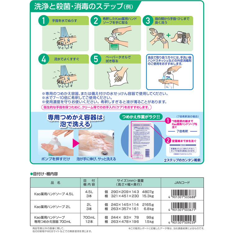 業務用手洗い石鹸　Kao薬用ハンドソープ　4.5L