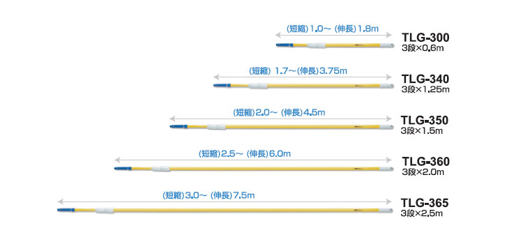 ポール カーボングラスファイバーポール3段式