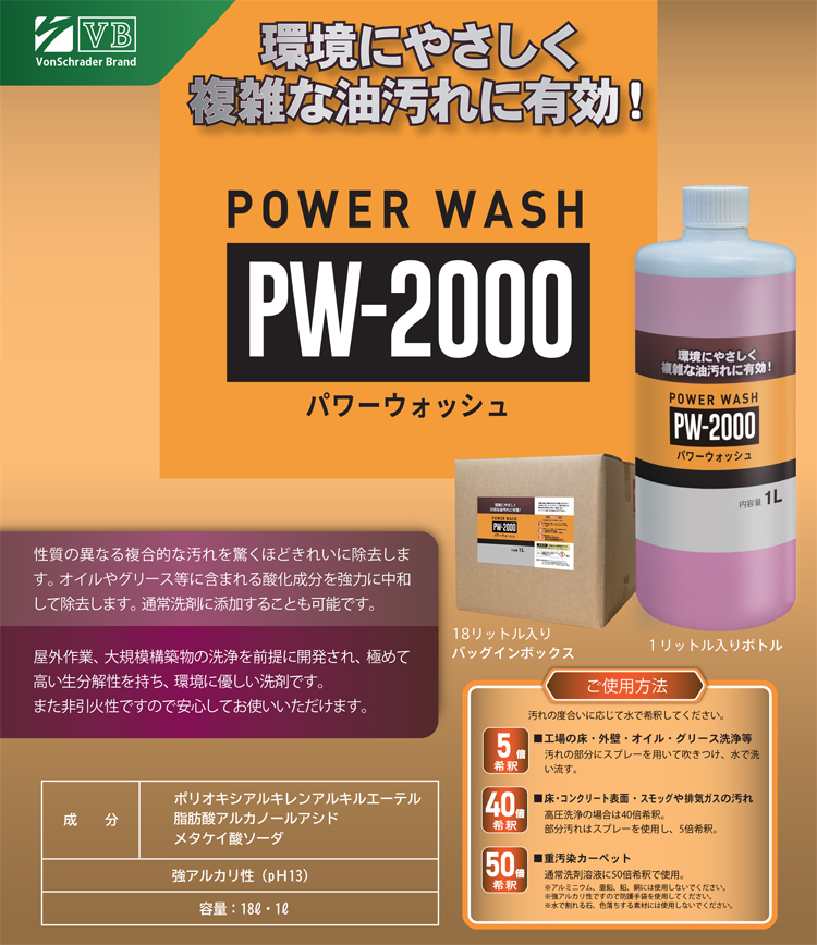 複雑な油汚れに有効! パワーウォッシュPW-2000 18L