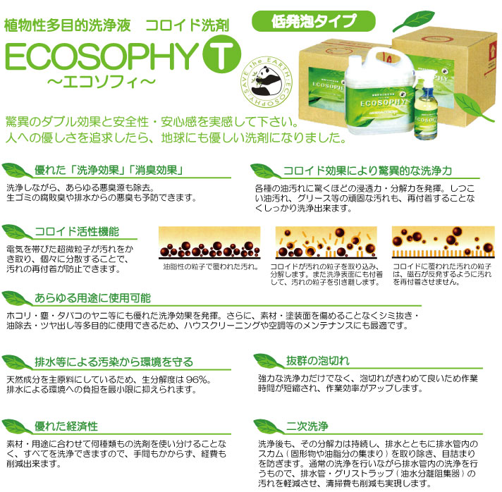 コロイド洗剤 ECOSOPHY T ～エコソフィT～ (低発泡タイプ)