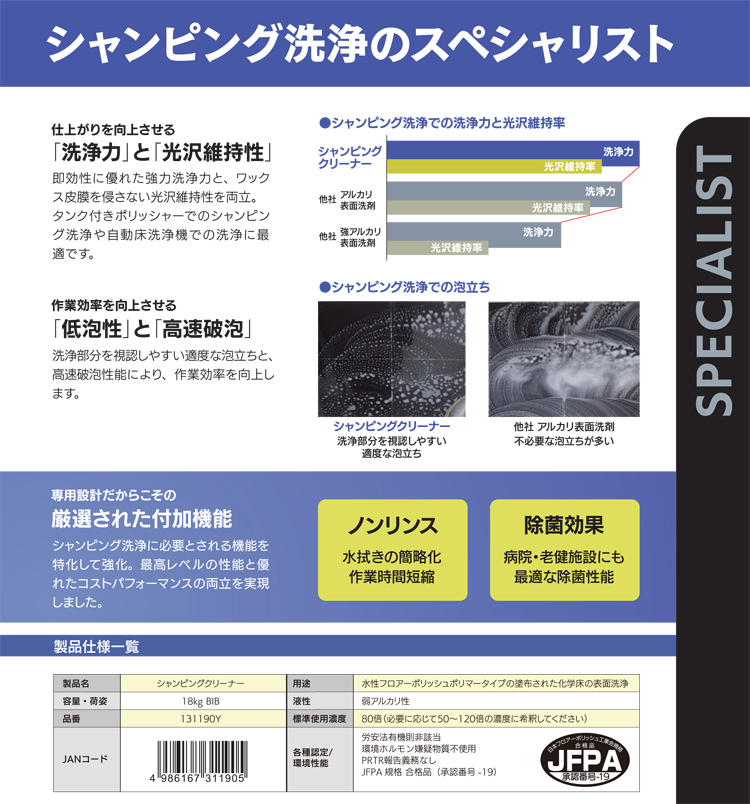 洗剤 シャンピングクリーナー 18L